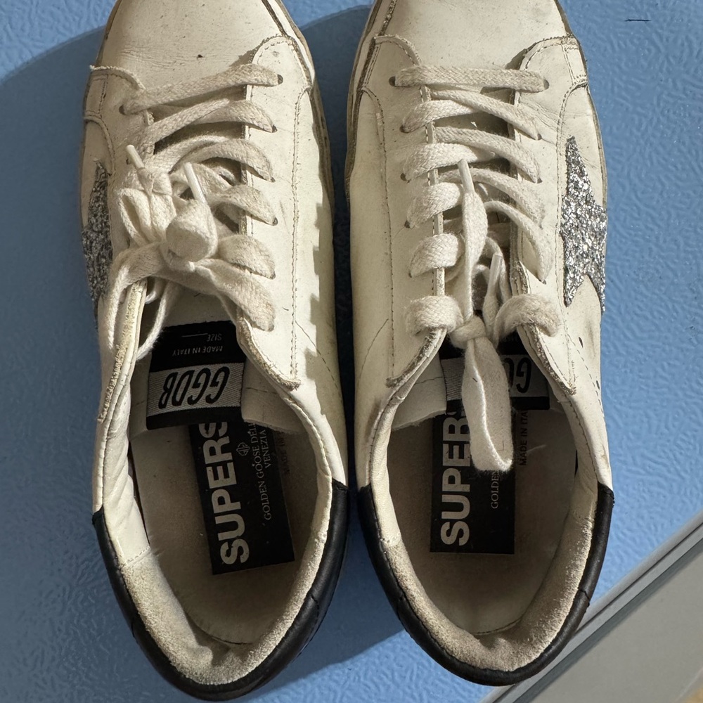 Golden Goose Cream Sneakers with Glitter Star